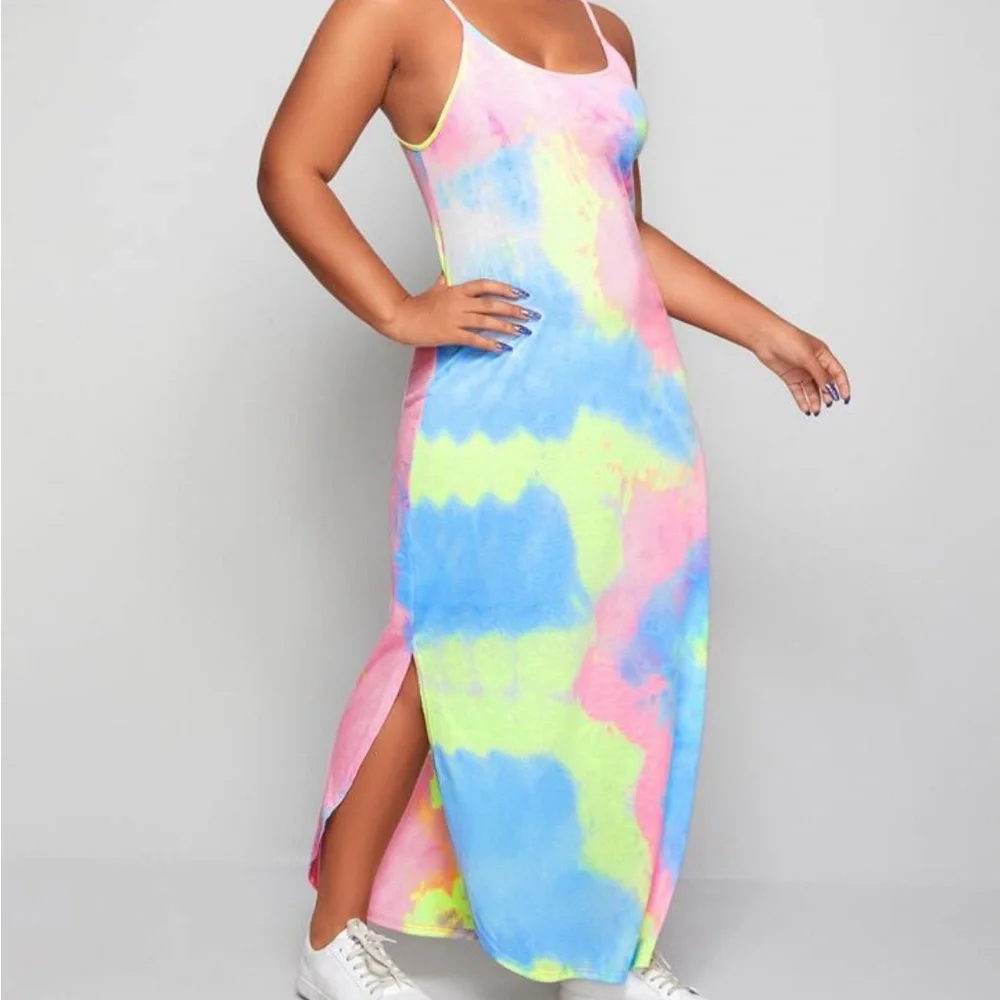 SHEIN VCAY Split Side Curved Hem Slip Dress - Picture 1 of 10